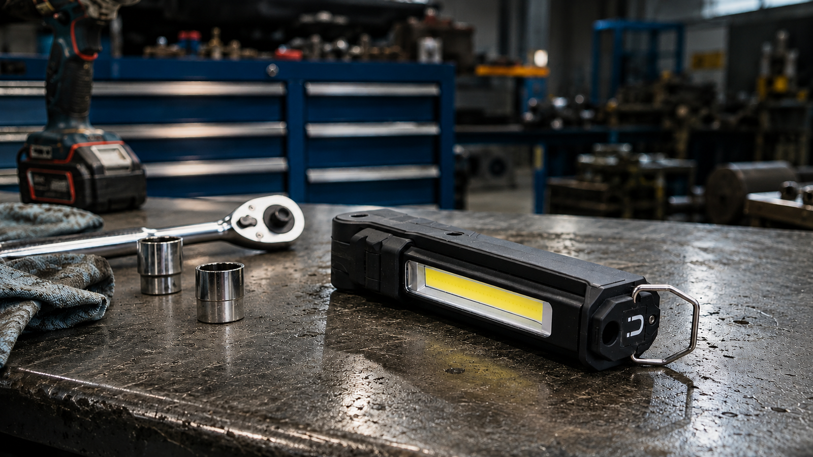 Lampe de travail Aterion MK1 sur etabli